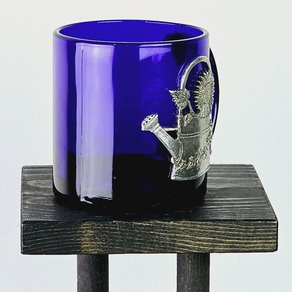 Vintage Cobalt Blue Pewter Flower Watering Pot Coffee Tea Hot Drink Mug, 10 Oz. - Picture 7 of 10